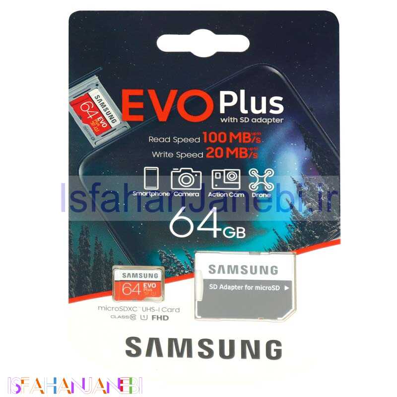 اصفهان جانبی-رم میکرو 64 گیگ سامسونگ Samsung Evo Plus U1 C10 100MB/s + خشاب