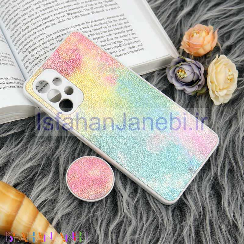 اصفهان جانبی-قاب چرمی هولوگرامی پاپ سوکت دار Samsung Galaxy A32 4G سفید