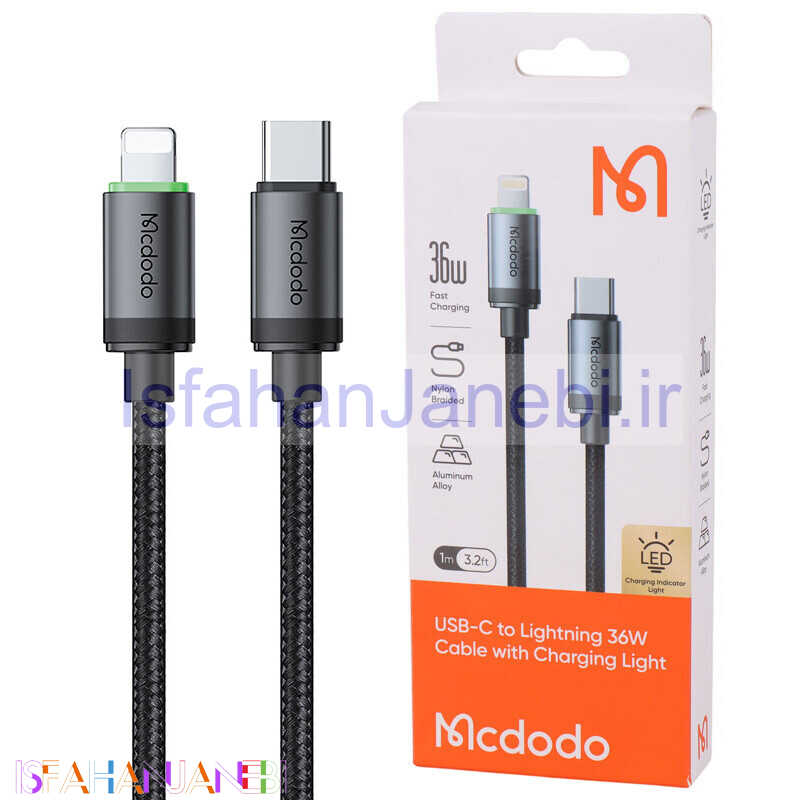 اصفهان جانبی-کابل تبدیل فست شارژ Mcdodo CA-482 Type-C To Lightning 3A 36W 1m