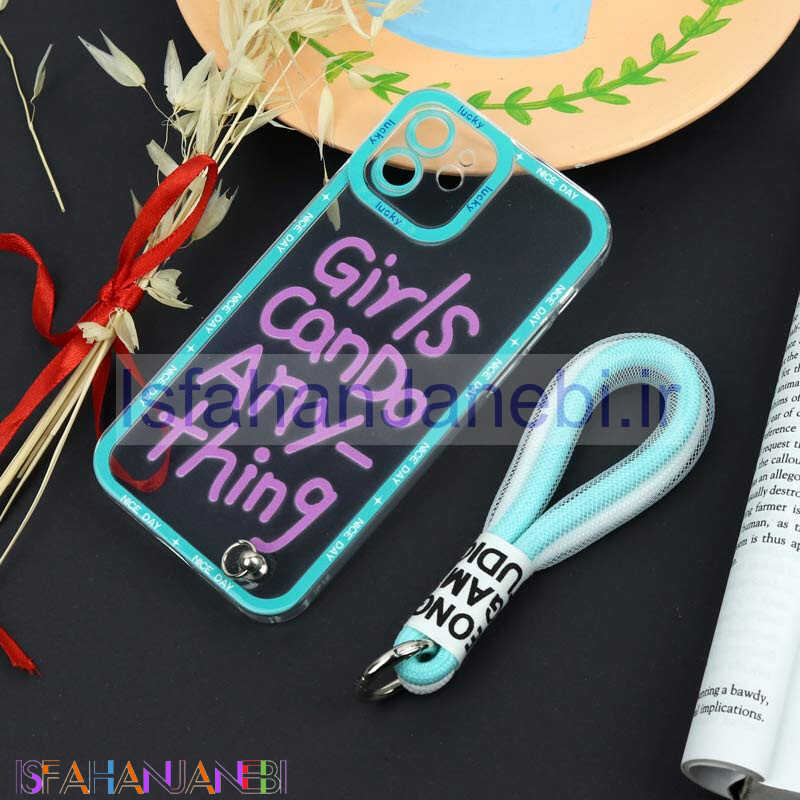 اصفهان جانبی-قاب طرحدار Girls Can Do محافظ لنزدار + بند آویز لنیارد iPhone 12