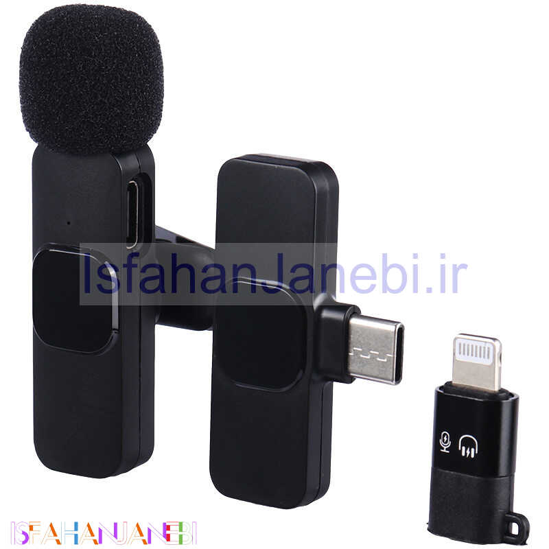 اصفهان جانبی-میکروفون یقه ای بی سیم K8 Grade B + تبدیل Type-C to Lightning
