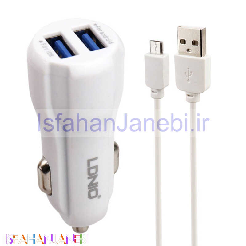 اصفهان جانبی-شارژر فندکی فست شارژ Ldnio C331 3.4A 17W + کابل میکرو یو اس بی