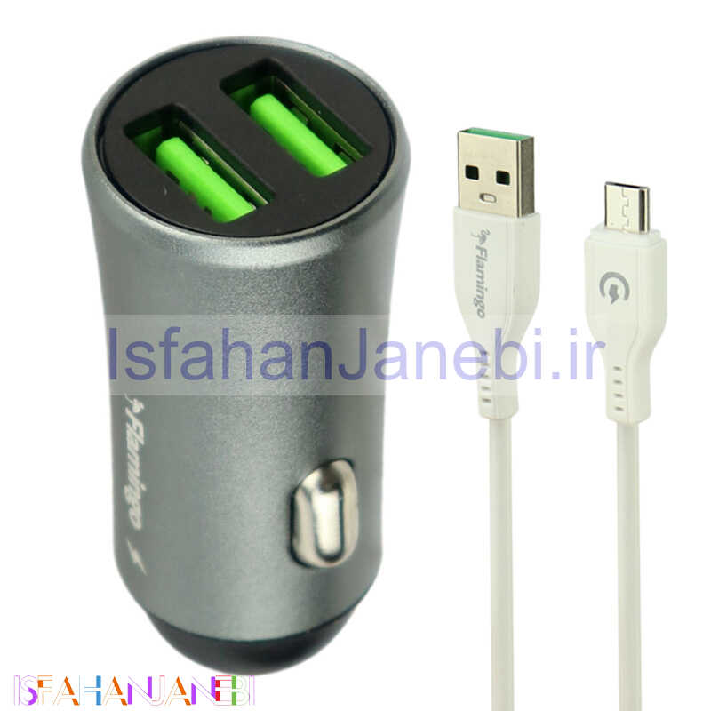 اصفهان جانبی-شارژر فندکی فست شارژ Flamingo L-100A 2.4A 12W + کابل میکرو یو اس بی