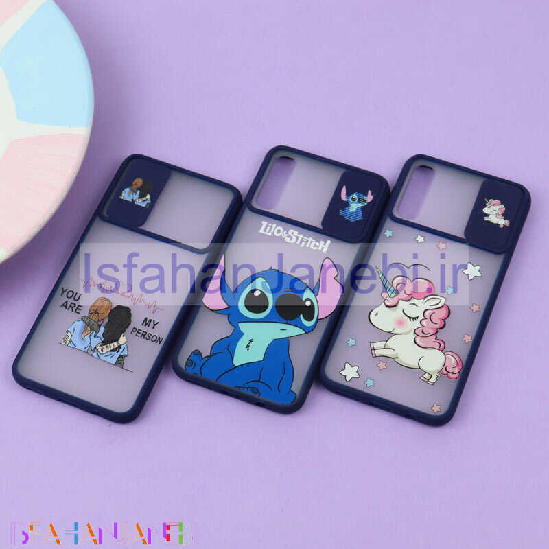 اصفهان جانبی-قاب محافظ لنز دار کشویی طرحدار سرمه ای Samsung A30s / A50s