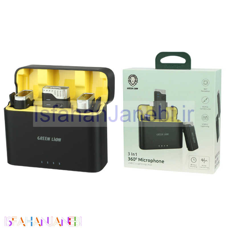 اصفهان جانبی-میکروفون یقه ای بی سیم Green Lion GN3IN1MIC360D Type-C / Lightning / AUX