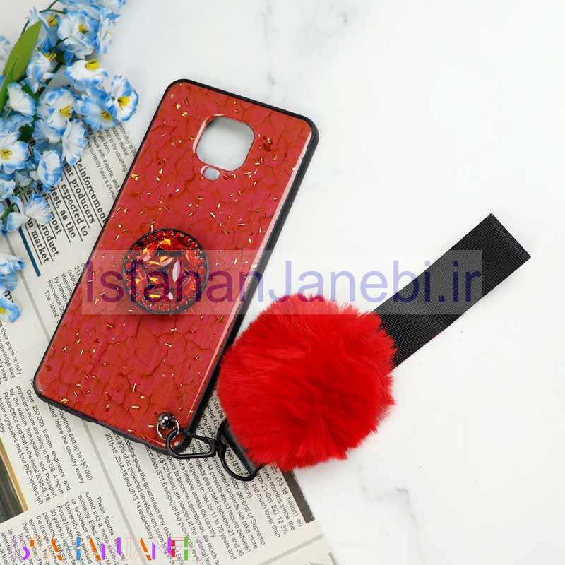 اصفهان جانبی-قاب ماربل طلایی پوم پوم دار + پاپ سوکت الماسی Xiaomi Redmi Note 9s