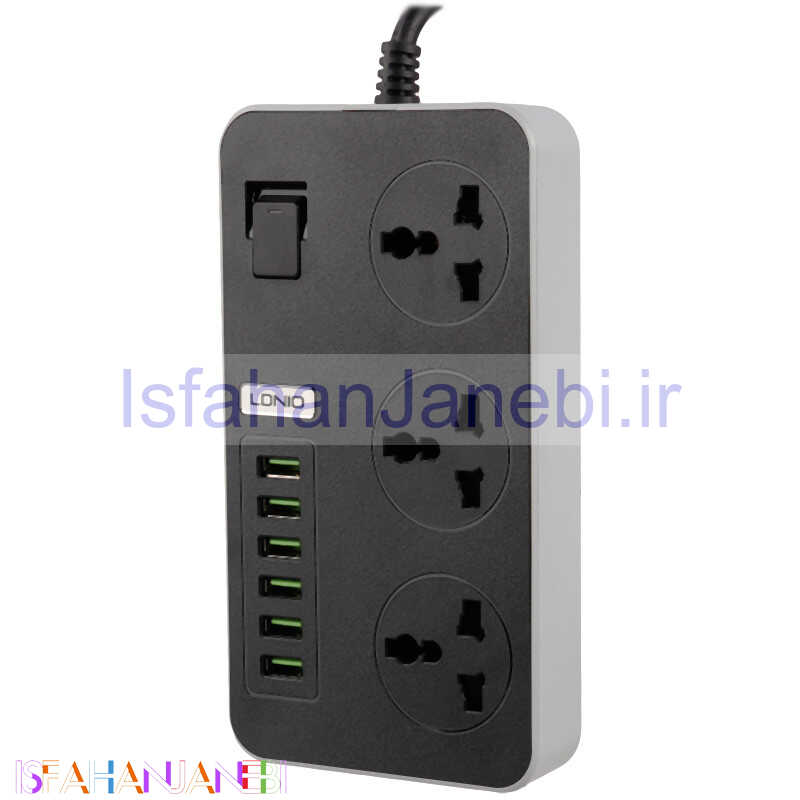 اصفهان جانبی-چند راهی 3 خانه برق ارت دار الدینیو SC-09 با کابل 2 متری + شارژر USB