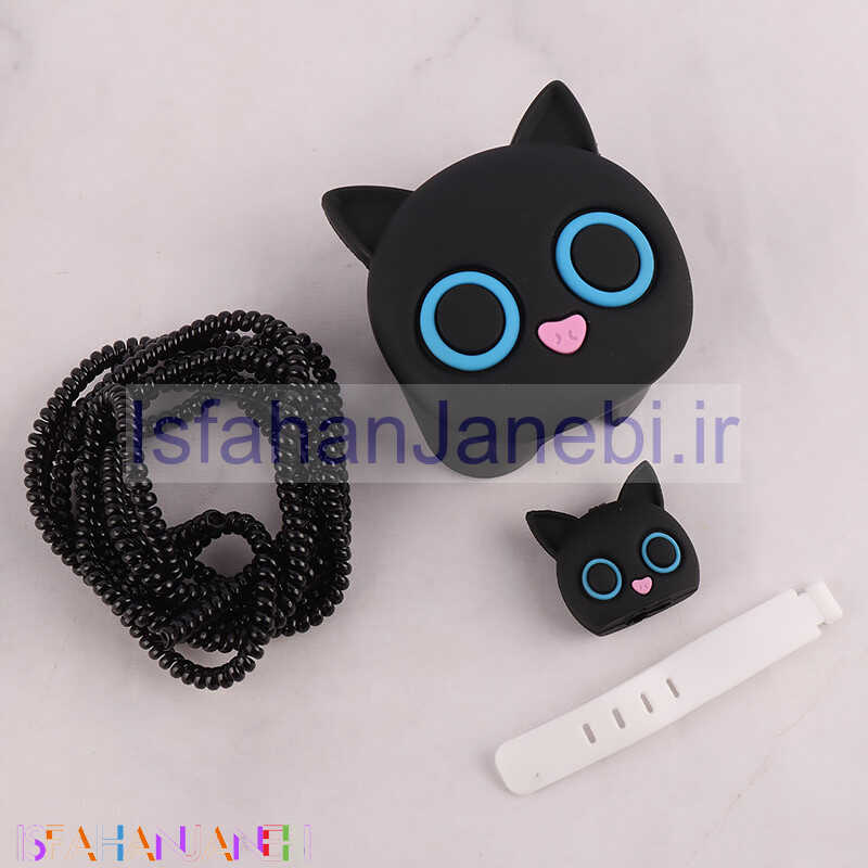اصفهان جانبی-ست محافظ کابل و کلگی شارژر سیلیکونی آیفون طرح گربه