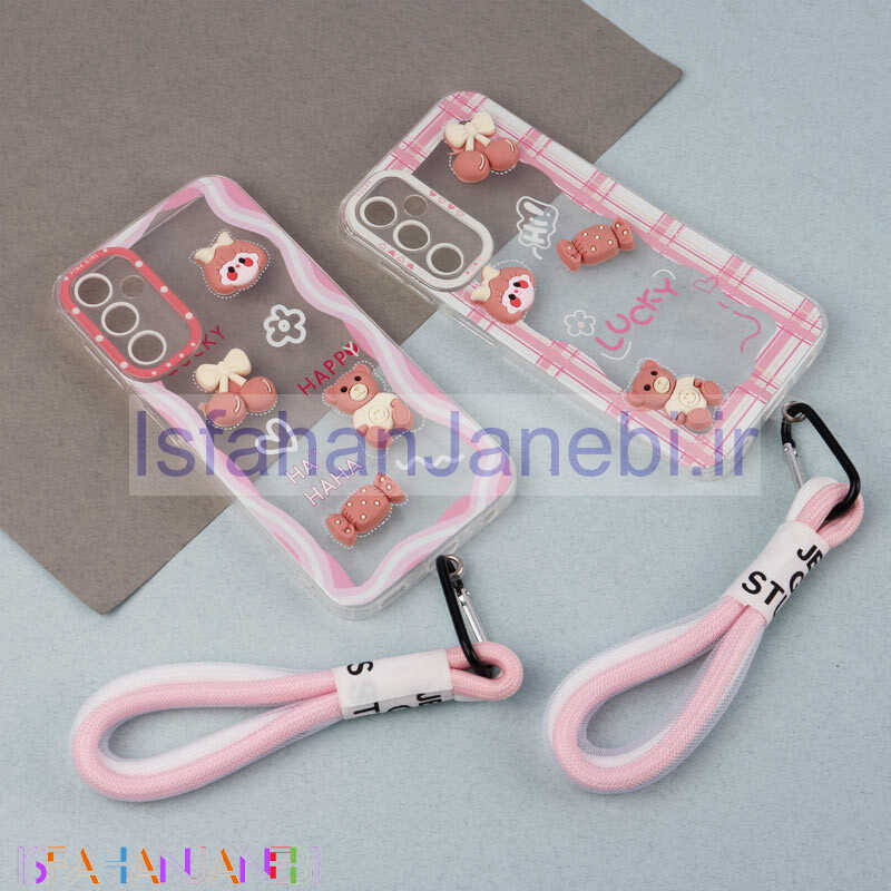 اصفهان جانبی-قاب ژله ای عروسک برجسته محافظ لنزدار + بند آویز لنیارد Samsung Galaxy A24 4G