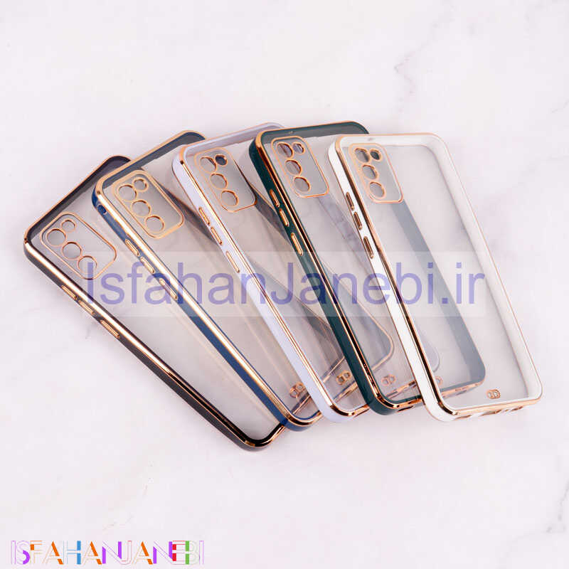 اصفهان جانبی-قاب Chrome دور طلایی محافظ لنزدار Samsung Galaxy A02s / A03s