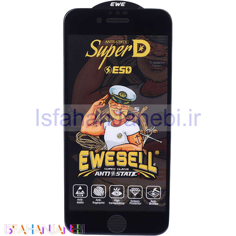 اصفهان جانبی-گلس Super D آنتی استاتیک Ewesell آیفون iPhone 6 / 6s مشکی