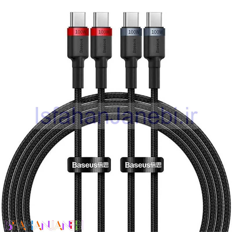 اصفهان جانبی-کابل تبدیل فست شارژ Baseus Cafule P10318306 Type-C To Type-C PD3.0 100W 1m بسته 2 عددی