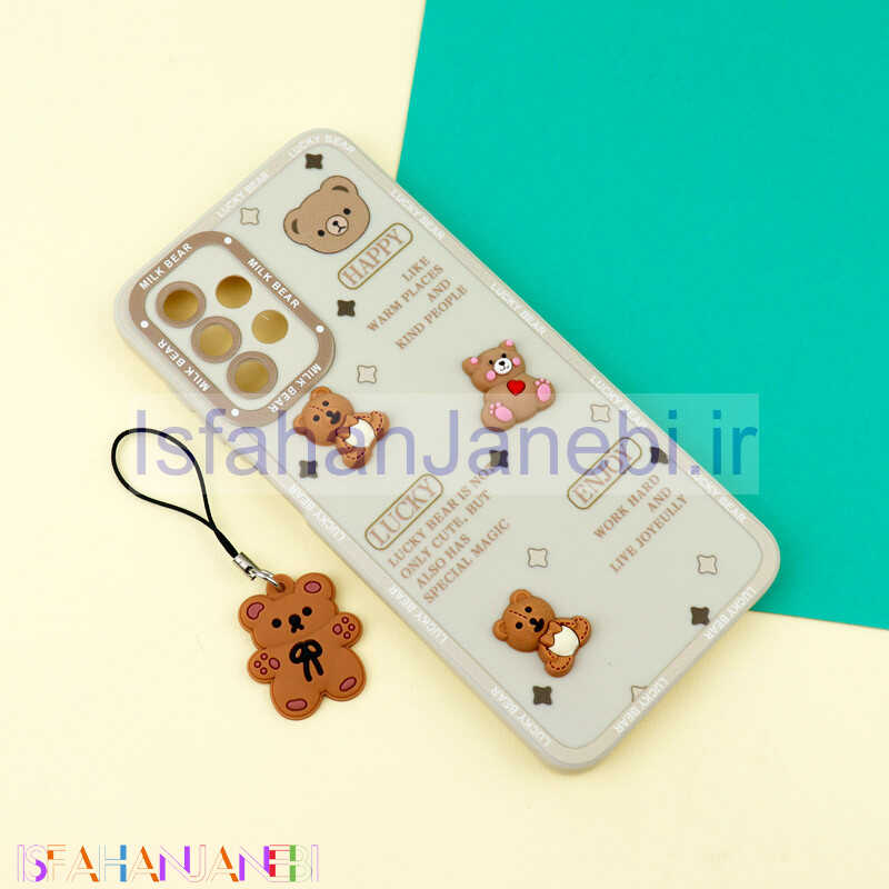 اصفهان جانبی-قاب عروسکی خرس برجسته محافظ لنزدار + آویز خرسی Samsung Galaxy A23