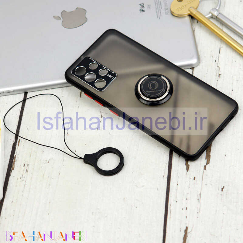اصفهان جانبی-قاب مات محافظ لنزدار فلزی + هولدر و آویز حلقه ای Samsung Galaxy A32 4G