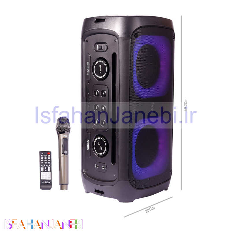 اصفهان جانبی-اسپیکر چمدانی بلوتوثی رم و فلش خور Hiska Party Box 1008 + میکروفون و ریموت کنترل