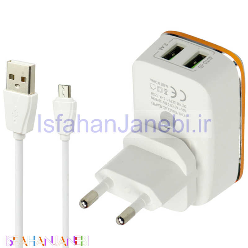 اصفهان جانبی-شارژر دیواری LDNIO A2204 2Port 2.4A 12W + کابل میکرو یو اس بی