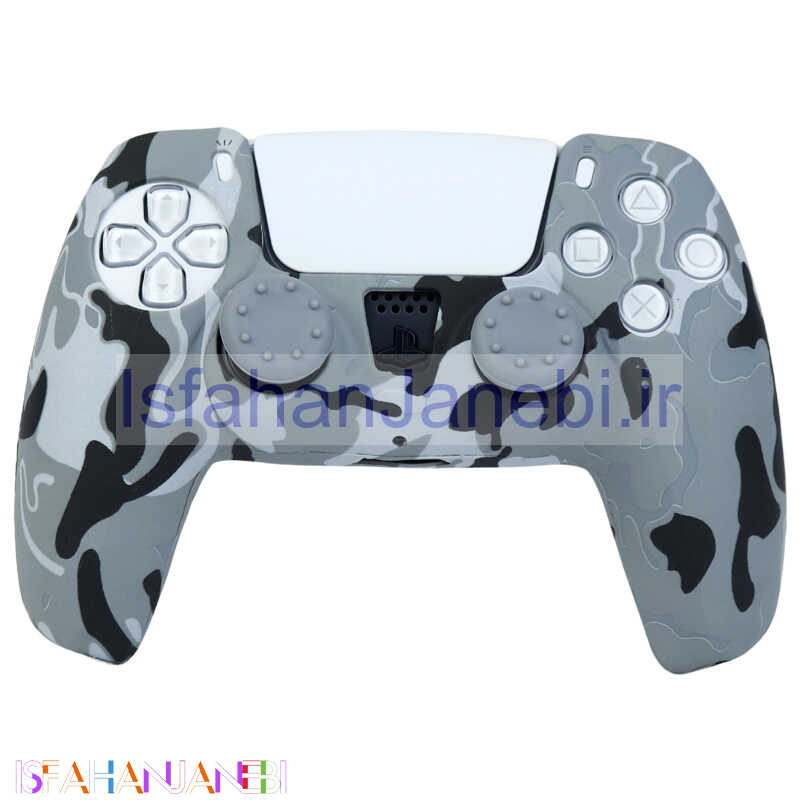 اصفهان جانبی-روکش دسته بازی PS5 طرح چریکی زمینه مشکی طوسی کد 23 + روکش آنالوگ هدیه