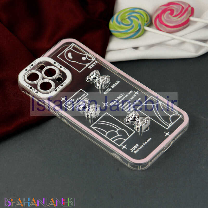 اصفهان جانبی-قاب عروسکی خرس نقره ای محافظ لنزدار iPhone 12 Pro Max