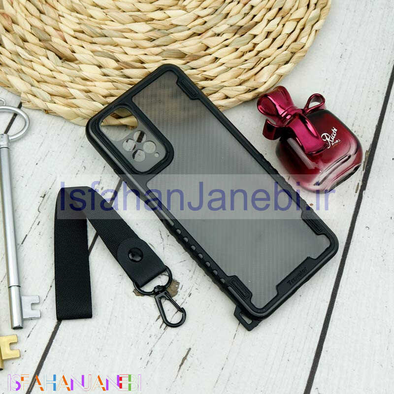 اصفهان جانبی-قاب PC Carbon محافظ لنز دار + بند آویز Xiaomi Redmi Note 11