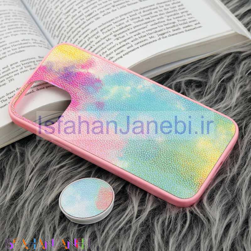 اصفهان جانبی-قاب چرمی هولوگرامی پاپ سوکت دار iPhone 12 Pro Max صورتی