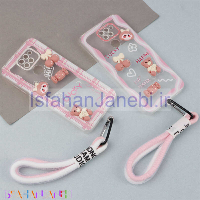 اصفهان جانبی-قاب ژله ای عروسک برجسته محافظ لنزدار + بند آویز لنیارد Xiaomi Redmi Note 9 / Redmi 10x 4G