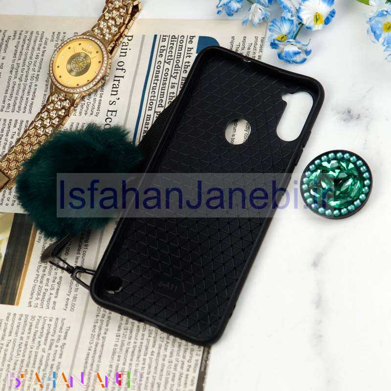 اصفهان جانبی-قاب ماربل طلایی پوم پوم دار + پاپ سوکت الماسی Samsung Galaxy A11