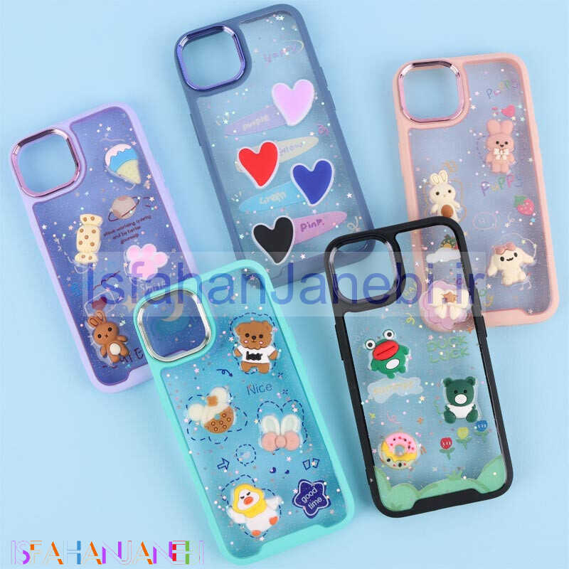 اصفهان جانبی-قاب شفاف شاینی متال ایرون عروسک برجسته iPhone 13