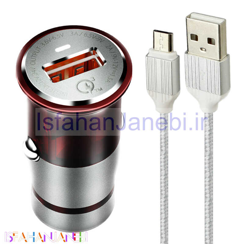 اصفهان جانبی-شارژر فندکی فست شارژ Ldnio C304Q 3A QC3.0 18W + کابل میکرو یو اس بی