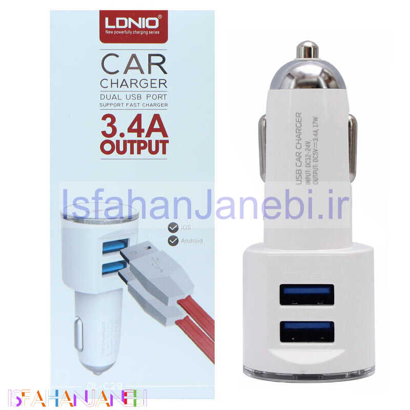 اصفهان جانبی-شارژر فندکی LDNIO DL-C29 3.4A HighCopy + کابل میکرو یو اس بی