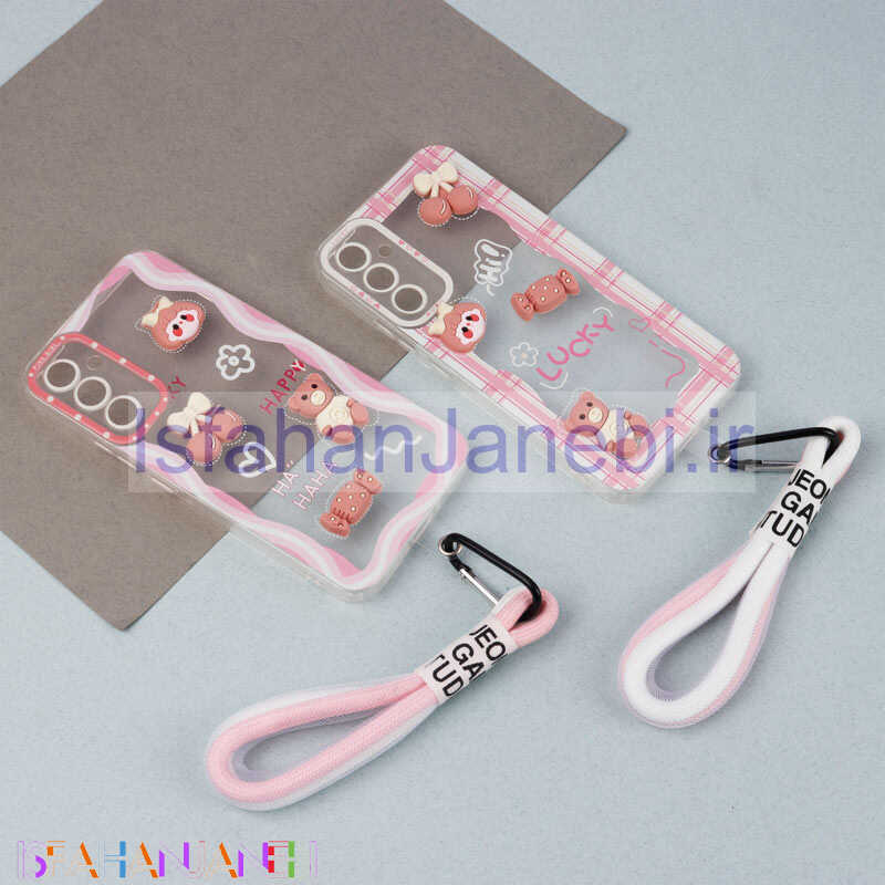 اصفهان جانبی-قاب ژله ای عروسک برجسته محافظ لنزدار + بند آویز لنیارد Samsung Galaxy A34