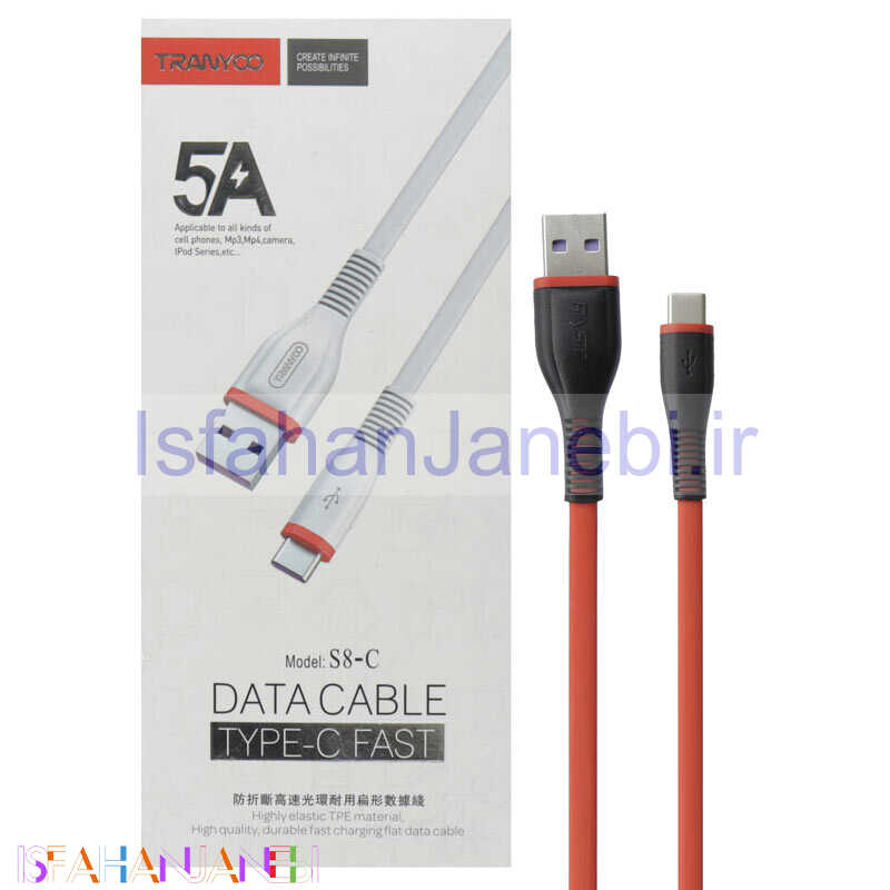 اصفهان جانبی-کابل فست شارژ Tranyoo S8-C 5A Type-C 1m