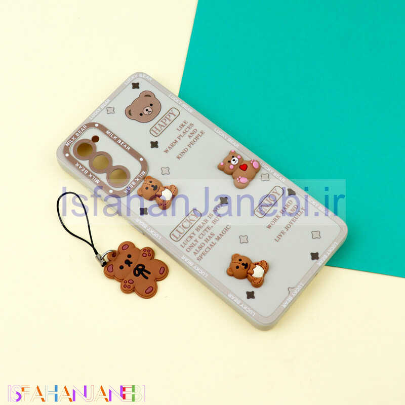 اصفهان جانبی-قاب عروسکی خرس برجسته محافظ لنزدار + آویز خرسی Samsung Galaxy S20 FE