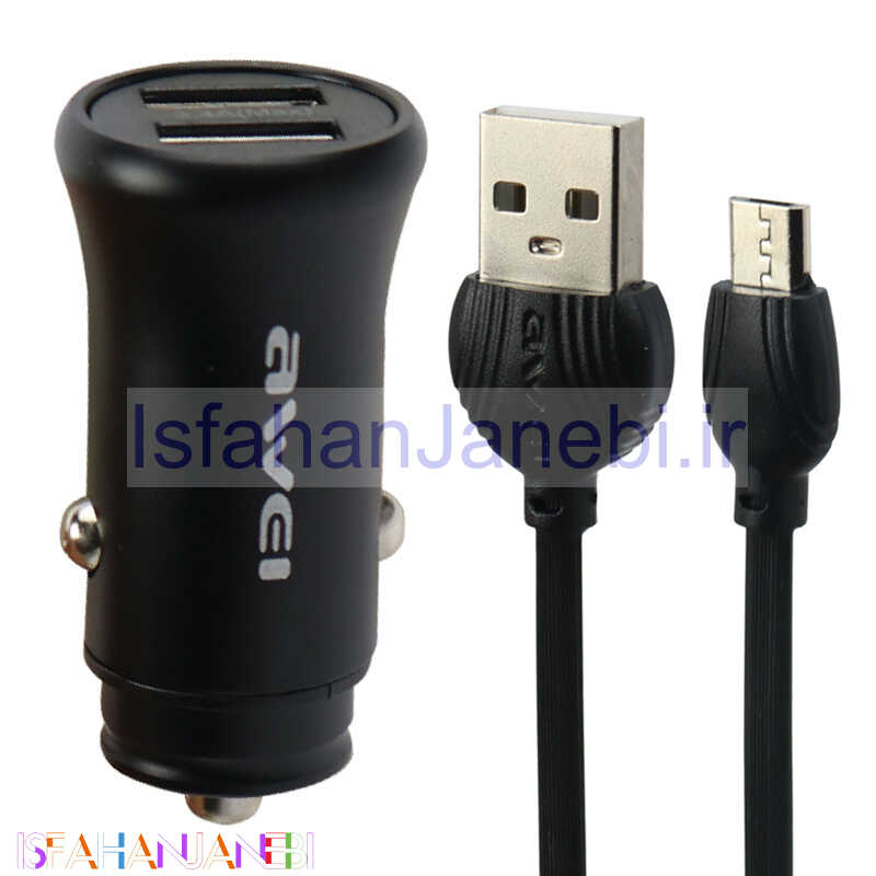 اصفهان جانبی-شارژر فندکی فست شارژ Awei C-838 3.4A + کابل میکرو یو اس بی