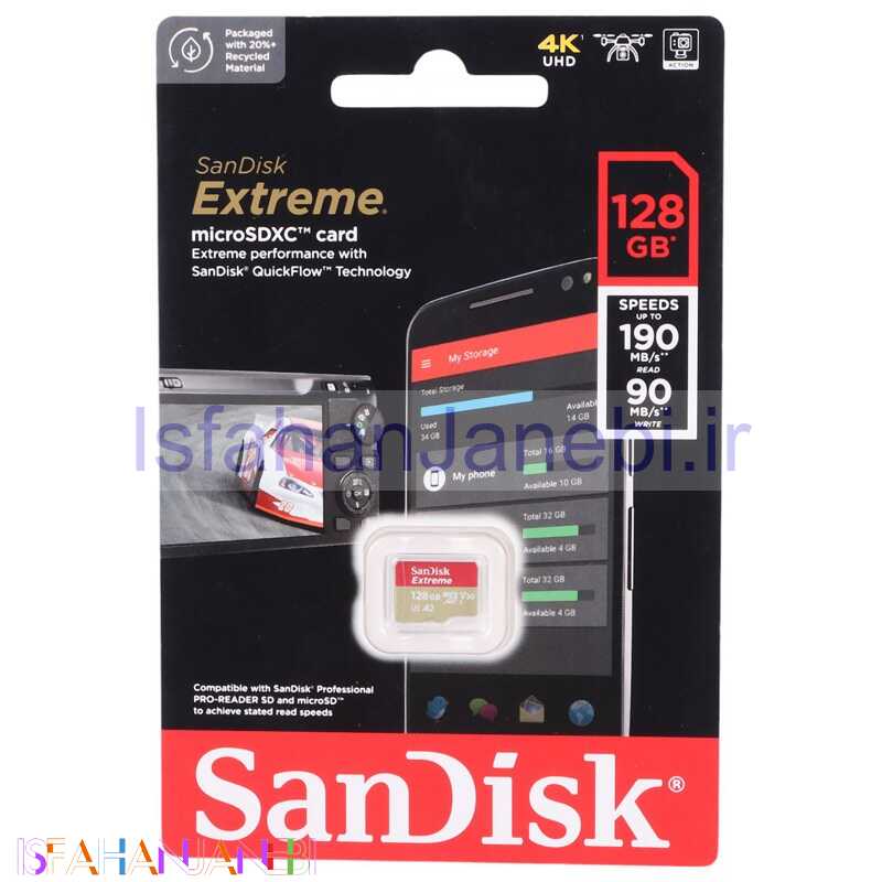اصفهان جانبی-رم میکرو 128 گیگ سن دیسک SanDisk Extreme A2 V30 U3 190MB/s
