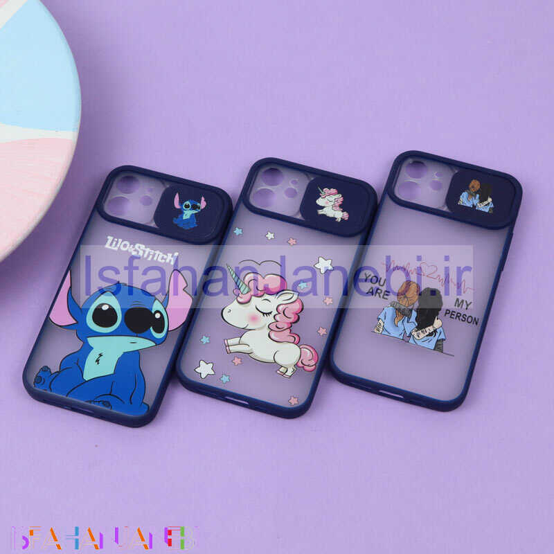 اصفهان جانبی-قاب محافظ لنز دار کشویی طرحدار سرمه ای iPhone 12