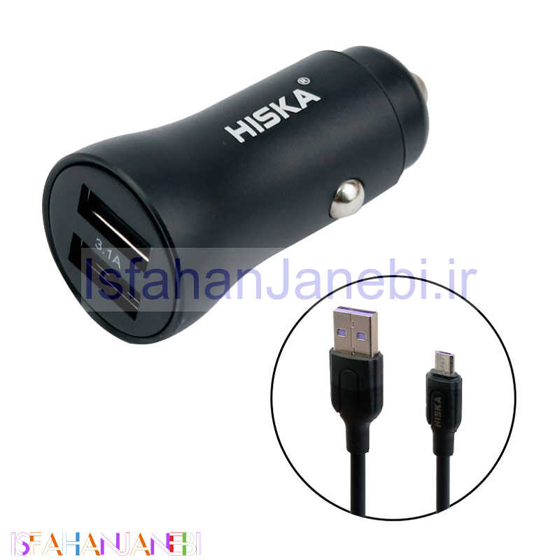 اصفهان جانبی-شارژر فندکی Hiska KL-C31 3.1A + کابل میکرو یو اس بی