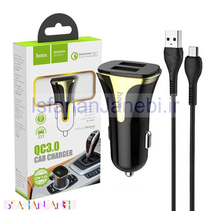 اصفهان جانبی-شارژر فندکی Hoco Z31 + کابل میکرو یو اس بی (گارانتی 12 ماهه)