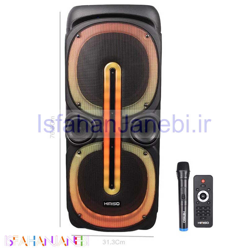 اصفهان جانبی-اسپیکر چمدانی بلوتوثی رم و فلش خور Kimiso QS-4224 + میکروفون و ریموت کنترل