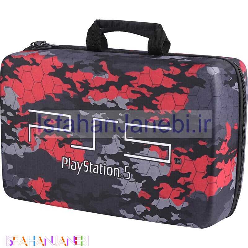 اصفهان جانبی-کیف کنسول بازی PS5 Slim طرح چریکی قرمز طوسی کد 2