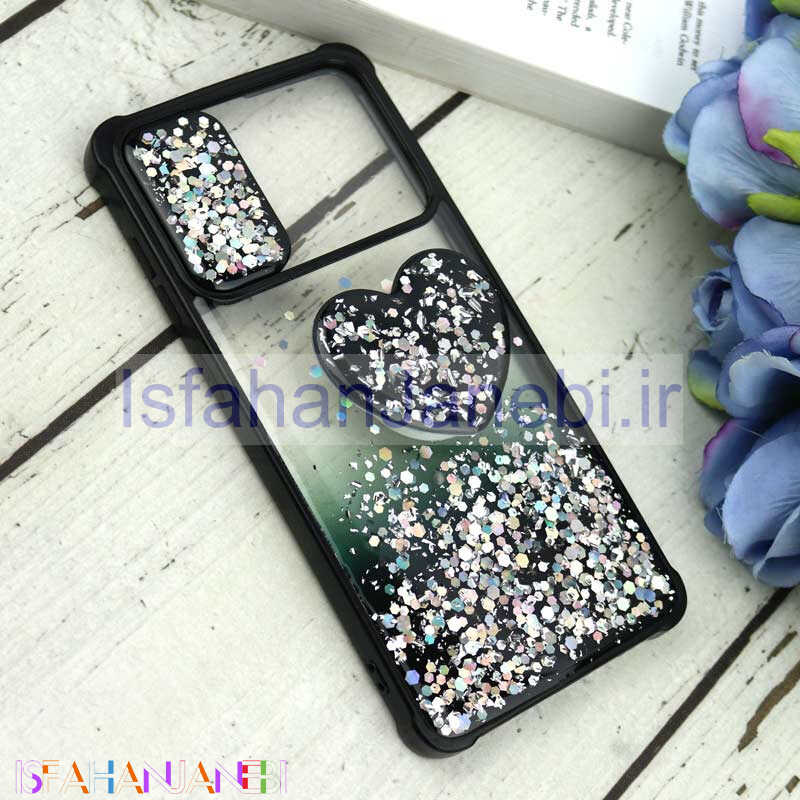 اصفهان جانبی-قاب محافظ لنزدار کشویی اکلیلی شفاف + پاپ سوکت قلبی Samsung Galaxy A71