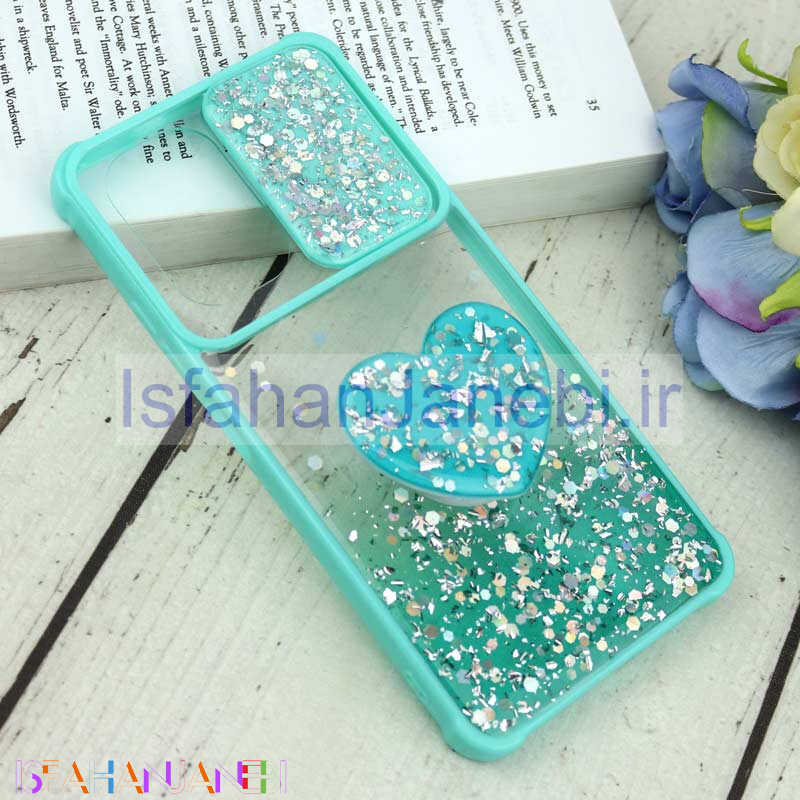 اصفهان جانبی-قاب محافظ لنزدار کشویی اکلیلی شفاف + پاپ سوکت قلبی Xiaomi Poco F3