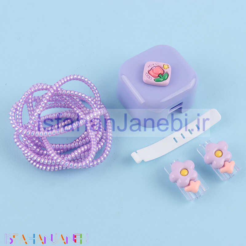 اصفهان جانبی-ست محافظ کابل و کلگی شارژر آیفون طرح گل بنفش