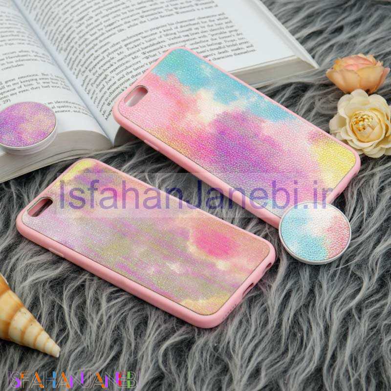 اصفهان جانبی-قاب چرمی هولوگرامی پاپ سوکت دار iPhone 6 صورتی