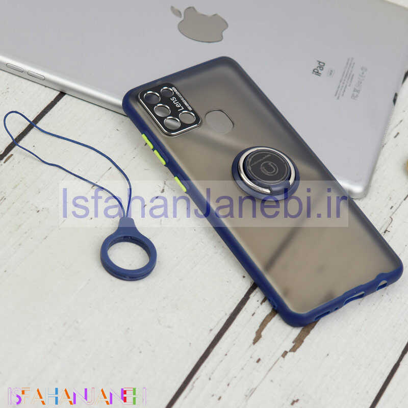 اصفهان جانبی-قاب مات محافظ لنزدار فلزی + هولدر و آویز حلقه ای Samsung Galaxy A21s