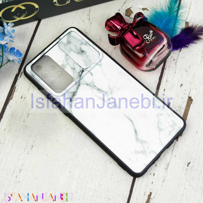 اصفهان جانبی-قاب طرحدار محافظ لنزدار کشویی طرح سنگی سفید سامسونگ A71 سری C