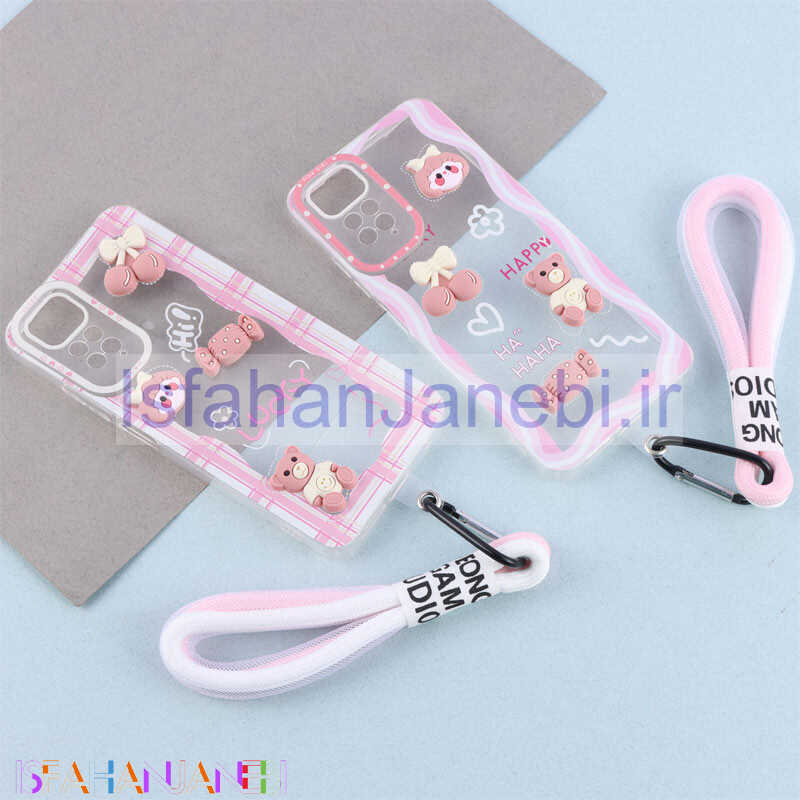 اصفهان جانبی-قاب ژله ای عروسک برجسته محافظ لنزدار + بند آویز لنیارد Xiaomi Redmi Note 11 / 11s