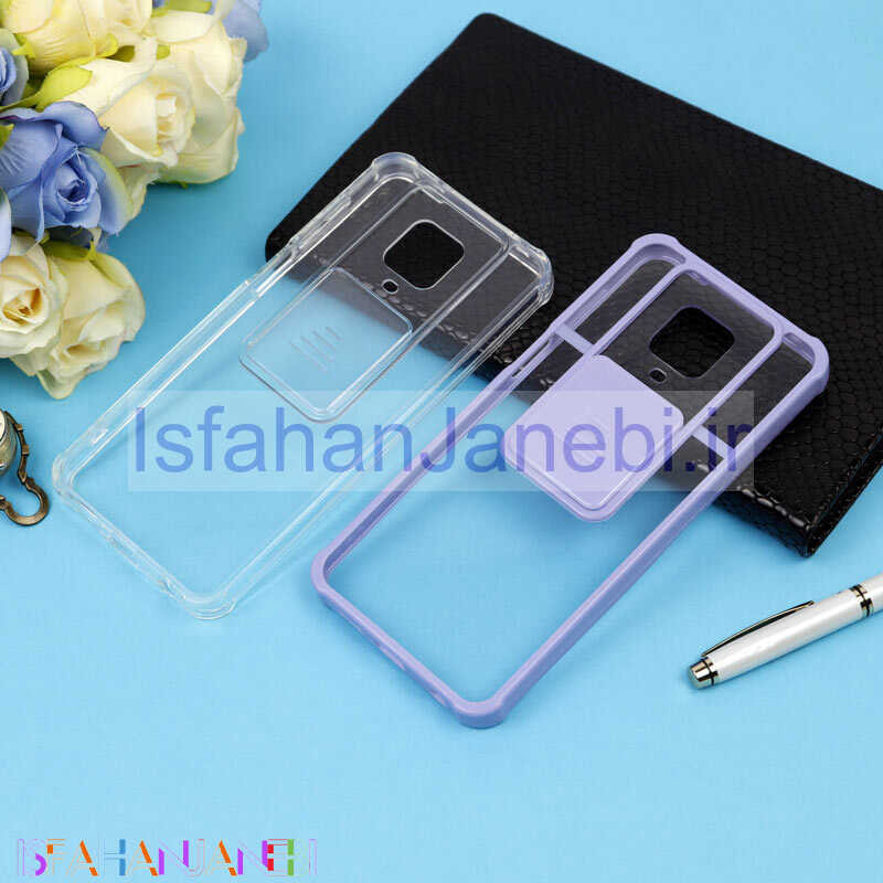 اصفهان جانبی-قاب PC شفاف ضربه گیر محافظ لنزدار کشویی Xiaomi Redmi Note 9s / Redmi Note Pro