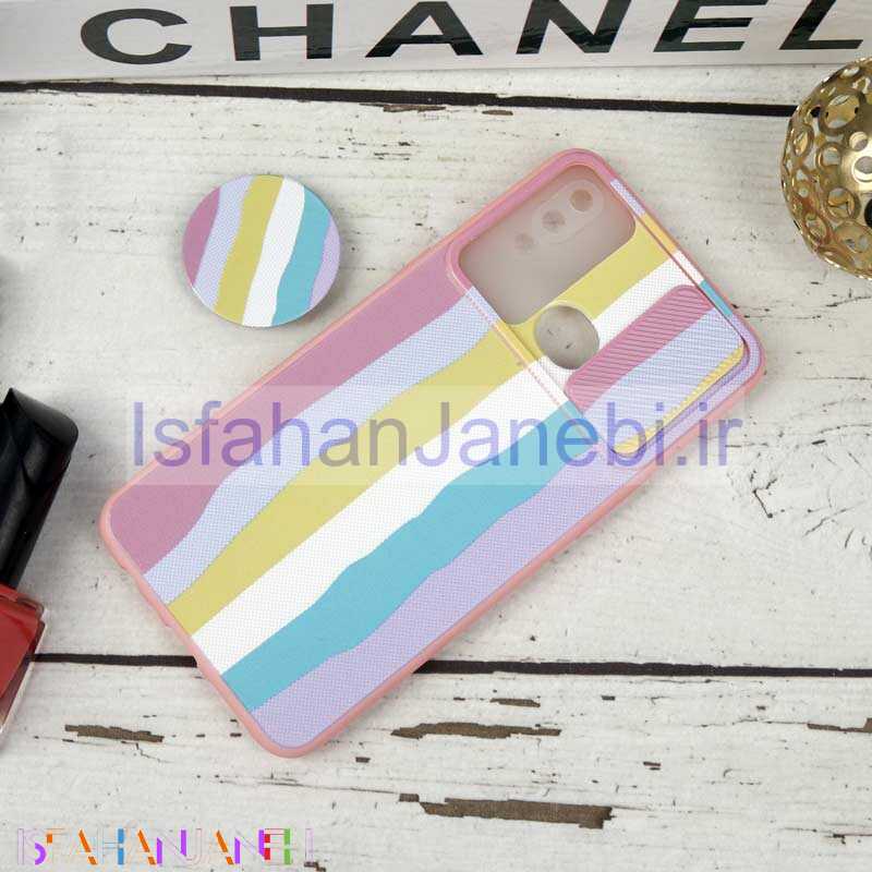 اصفهان جانبی-قاب طرحدار محافظ لنزدار کشویی + پاپ سوکت طرح رنگین کمان سامسونگ A10s سری B