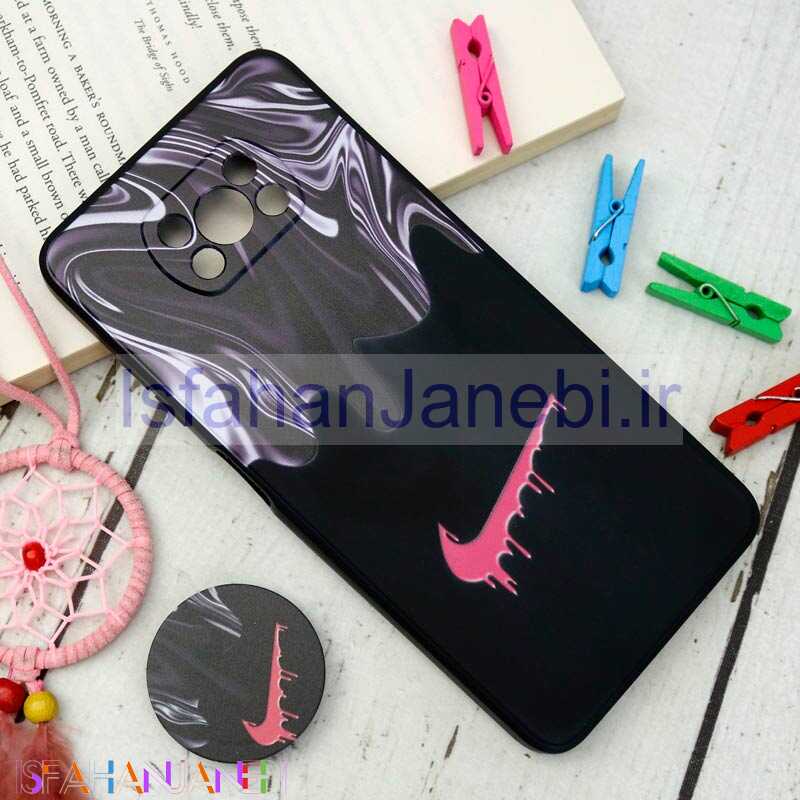 اصفهان جانبی-قاب سیلیکونی مشکی طرح Nike + پاپ سوکت Xiaomi Poco X3