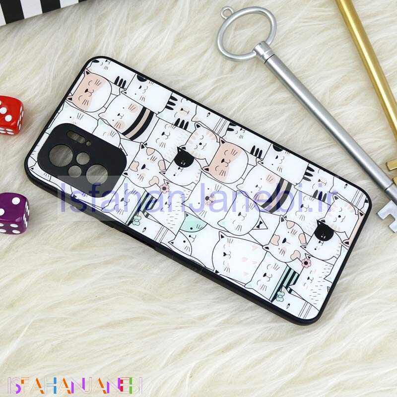 اصفهان جانبی-قاب محافظ لنزدار پشت گلسی طرحدار گربه Xiaomi Redmi Note 10